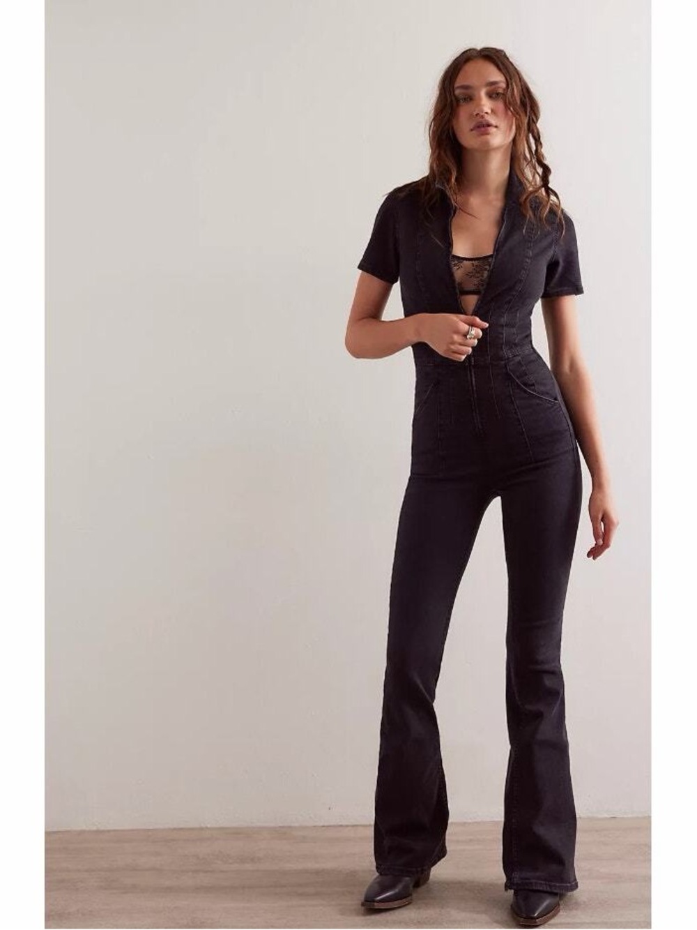 Free People Black Jayde Flare Jumpsuit